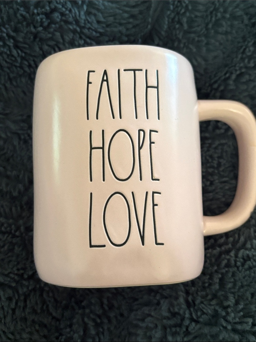 Rae Dunn Pink 'Faith Hope Love' Ceramic Mug with Black Lettering